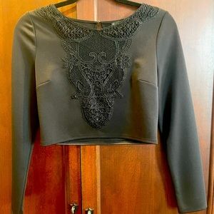 Express Black Lace Long Sleeve Crop Top Size Small